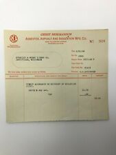 1946 Credit Memo from Asbestos Asphalt and Insulation Mfg Co Chicago Illinois  picture