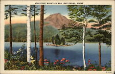 Borestone Mountain Maine Lake Onawa white birch trees 1940s vintage postcard picture