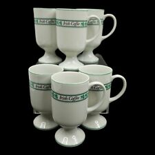 Irish Coffee Footed Pedestal Porcelain 6 Mugs Vintage Japan Cup Green Shamrocks picture