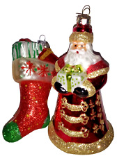 2 Christopher Radko Christmas Collectible Ornaments Santa presents Stocking picture