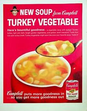 Campbells Turkey Vegetable Soup Bowl & Can Vintage Print Ad 1963 picture