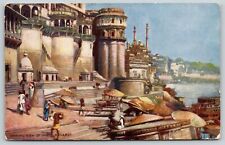 Benares India~View Of Ghats~Cattle~Horses~Workers~1910 TUCK Postcard picture
