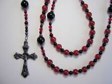 UNIQUE Dark Red Agate & Black Onyx Rosary Womens 22