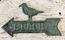 Beach Sign Plaque Arrow Shaped with sea bird seabird made of cast iron metal picture
