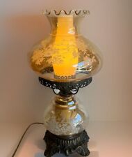 Vintage 1971 L&L WMC Hurricane Lamp Amber Glass Globe Etched Flowers 3 Way 19” picture