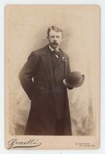 Antique Circa 1880s Cabinet Card Handsome Man Mustache Hat Genelli St. Louis, MO picture