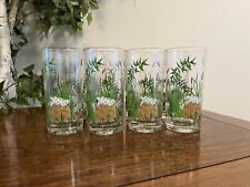 Set Of 8 Vintage Cera Glass Signed Highball Frog & Cattail MCM Drinking Glasses picture