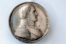 1838 France Emperor Napoleon Silver Bronze Medal Wood & Metal Box Waterloo War picture