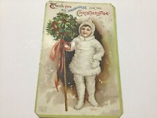 Vintage Clapsaddle Signed Christmas Postcard Child White Snow Suit picture