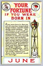 C1910 postcard ASTROLOGY FORTUNE if you were born in JUNE Art Nouveau BIRTHSTONE picture