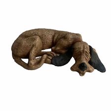 Cute Bloodhound or Basset Hound Dog Ceramic Figurine 6 1/2” Eyes Black Ear Red C picture