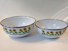 Vintage Sunflower Nesting Kitchen Bowls Enamel Made In Indonesia picture