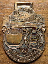 1931 Detroit, Michigan Convention Nat'l Assoc. Retail Druggists Brass Watch Fob picture