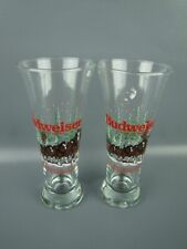 2 1992 Budweiser King of Beers Official Christmas Tall Beer Glasses Clydesdales picture