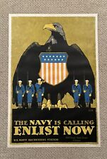 Original WWI Poster The Navy Is Calling Enlist Now 27.75x40” Linen Backed picture