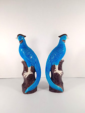 Vintage Pair Chinese Turquoise Blue Glazed Pheasant Figures 10