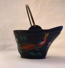 Vintage Mini Coal Scuttle Bucket Hand Painted Red Bird HEAVY picture