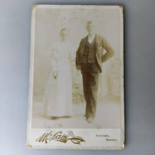 Antique Photo Man Woman Dress Suit Antique Cabinet Card 1800s Kansas Hair picture