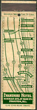 VERTICAL full length ~ EVANSHIRE HOTEL ~ matchcover EVANSTON chicago IL with MAP picture