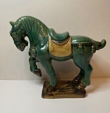 Vintage Chinese Sancai Tang Dynasty Style Glazed Ceramic War Horse Figurine 11” picture