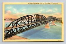 St Louis MO-Missouri, MacArthur Bridge over Mississippi Vintage Postcard picture