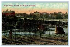 1911 Maple Street Bridge Exterior Building Big Rapids Michigan Vintage Postcard picture