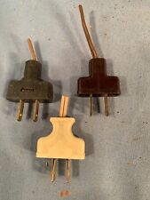 Vintage lot of 3- 2 prong White, Brown, Black Lamp EZ Wire Plug Ends c1950s picture
