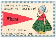 1913 Luf Iss Von Shveet Dream Pennant Winona Minnesota Vintage Antique Postcard picture