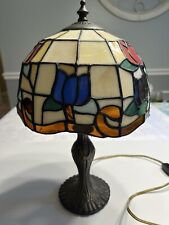 Vintage Tiffany Style Table Stained Glass Lamp light floral tulip App. 13” Tall picture