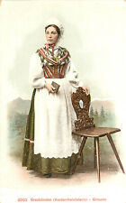Postcard Swiss Costume Woman Graubunden Vorderrheintalerin Grisons Switzerland picture