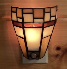 VINTAGE 80’s STAINED GLASS Night Light ART DECO STYLE Wall Plug In Light Censer picture
