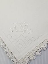 Vintage 16” Linen Napkins Embroidered Crochet  Lot Of 8 *FREE SHIPPING* picture