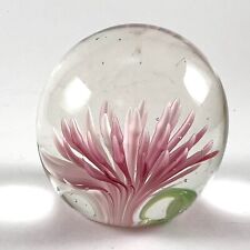 Pink floral paper weight Small Heavy, Flower With Green Sphere Glass Ball 2 Inch picture