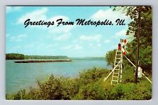 Metropolis IL-Illinois, Greetings, Beacon Light, Ohio River, Vintage Postcard picture