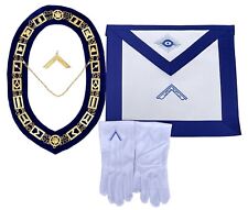 Masonic Masons Blue Lodge Worshipful Master Apron Jewel Gloves Gold Collar picture