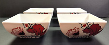 Set of 4 Coventry Fine China Red Black and White Floral Square Cereal Soup Bowls picture