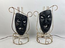 VTG Pair Of Mid Century Ceramic & Metal Comedy Tragedy Theater Mask Lamps 17