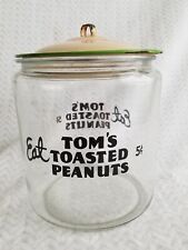 Vintage Eat Tom's Toasted Peanuts 5 Cents Countertop Glass Storage Jar w/ Chip picture