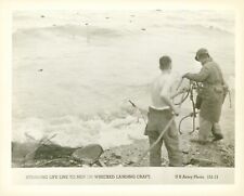June 6 1944 WWII D-Day Normandy Official Photo Lifeline to wrecked Landing craft picture
