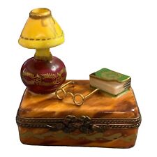 Limoges Peint Main France Marque Deposee Trinket Box Attached Lid, Suitcase,Book picture