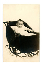Antique RPPC Studio Portrait Baby In Whicker Stroller AZO 1904-18 picture