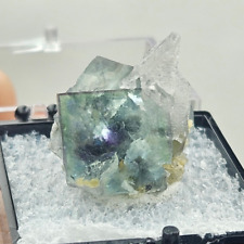 Bismuthinite Included Fluorite Cube Cluster with Glittering Quartz Point, Yindu picture