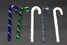 Lot of 5 Vintage Glass Candy Cane Christmas Ornaments 5” Green, White, Blue picture