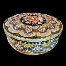 Vintage Storage Mosaic Cookie Tin Embossed Decorative Floral Round Holland 8
