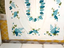 Wilendur Lilacs Tablecloth Vintage Aqua Flowers Teal Floral Leaves MCM Print picture