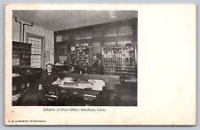 1905 SIMSBURY CONNECTICUT INTERIOR OF POST OFFICE LATHROP PUBLISHER W/WORKER picture