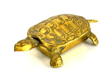Vintage Cast Brass Turtle Ashtray or Lidded Trinket Box picture