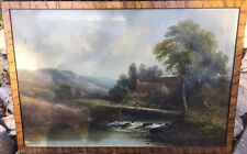 W. Stone Oil Painting On Canvas Landscape Ancient Farmhouse Stream Europe 32x22