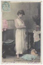 Original 1905 French NUDE Hand Painted Photo Postcard - Youthful, Exposed Breast picture