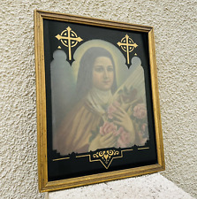 Vintage Deltex Religious Series Saint Theresa 1933 Reverse Painted Gold Framed picture